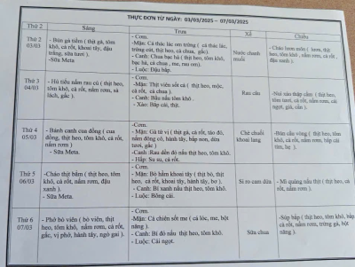 Thực đơn từ ngày 03.03 đến 07.03.2025